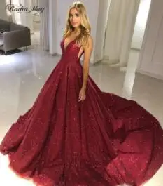 Wine Red Блестящее бальное платье с блестками из Дубая бордового цвета, вечернее платье, элегантное платье с v-образным вырезом на спине из Саудовской Аравии, золотые, серебряные вечерние платья для выпускного вечера - Цвет: Wine Red