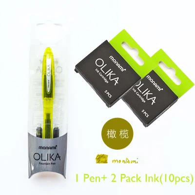 Корея monami OLIKA набор авторучек прозрачный разноцветный F Nib 0,5 мм каллиграфия Скрапбукинг Kawaii чернильная ручка для письма 02099F - Цвет: Olive Pen 2 Ink