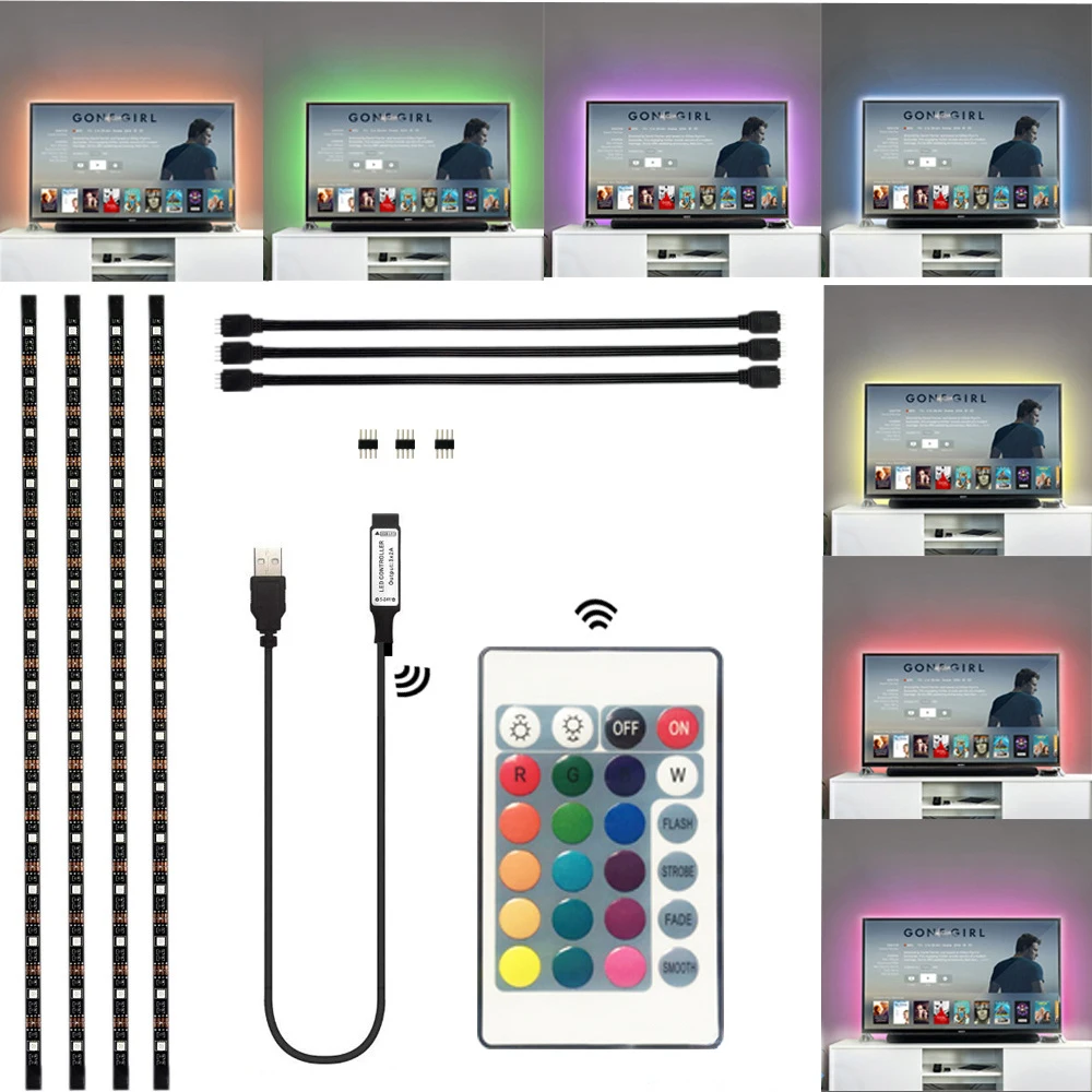 DeFong Indoor Fashion LED Light Strip USB Remote Control 1M/2M/1 In 4 0.5M RGB DC 5V Mood Bar For TV Computer Loudspeaker |