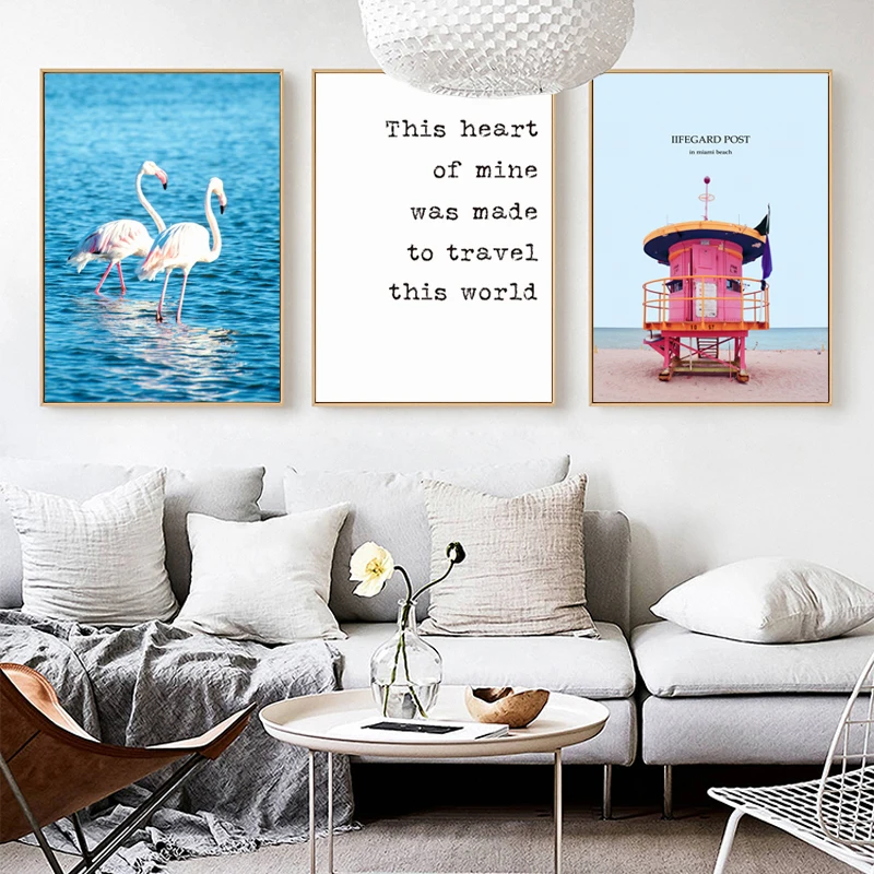 Современная декоративная картина фламинго маяк розовый дом сердце усталость