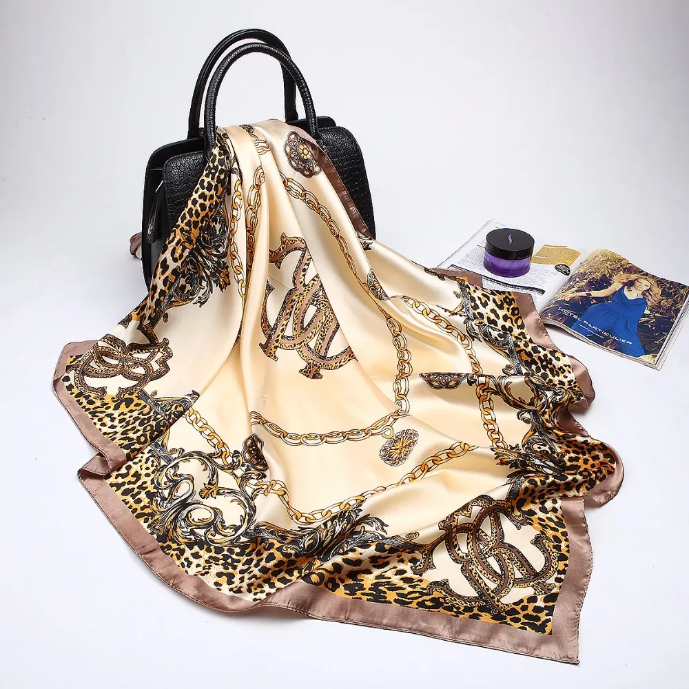 Модные женские туфли шарф Элитный бренд розовый леопард хиджаб платок шелковый