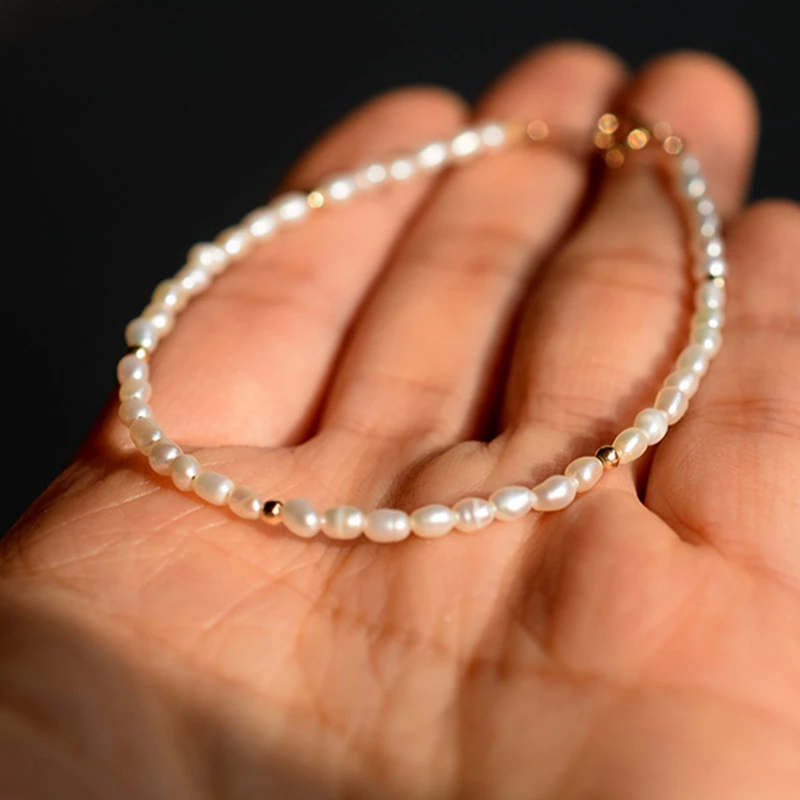 Lii Ji белый пресноводный жемчуг браслет натуральный риса Форма шарики около 2 3 см