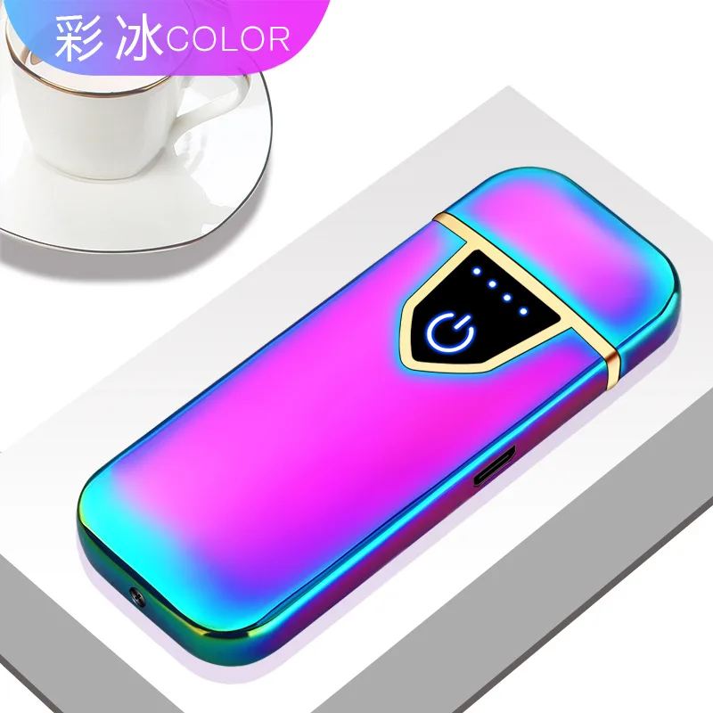 Новое поступление, сенсорный экран с USB зажигалкой, двухсторонние аккумуляторные зажигалки, металлическая электрическая зажигалка для сигарет, ветрозащитные мини-мужские подарки - Цвет: Multicolor