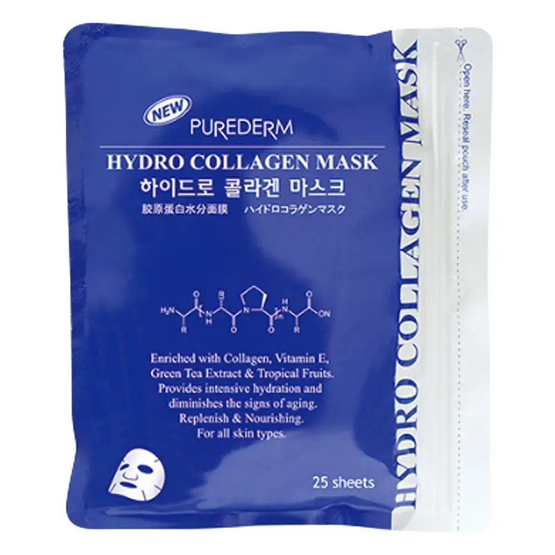 Hydro Collagen Mask PUREDERM гидро коллагеновая маска 25 листов Коллаген увлажняющая маска уход за лицом против старения контроль масла отбеливающая маска Корейская маска для лица - Цвет: Hydro Collagen Mask