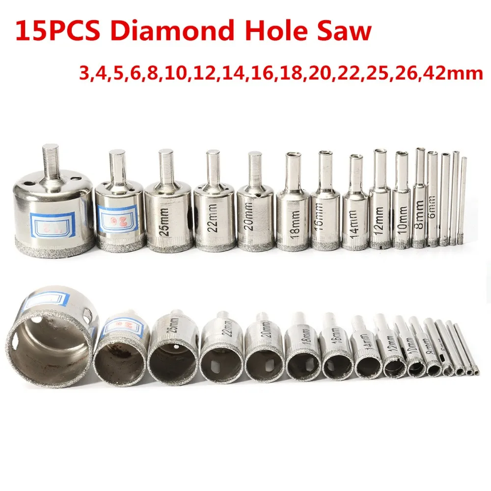Набор корончатых сверел 15 шт. сверла с мраморным сердечником 3 мм-42 мм алмазный