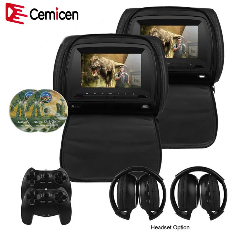Cemicen 2 шт. 7 дюймов Автомобильный подголовник монитор DVD видео плеер 800x480 на молнии TFT ЖК-экран поддержка IR FM USB SD динамик игра