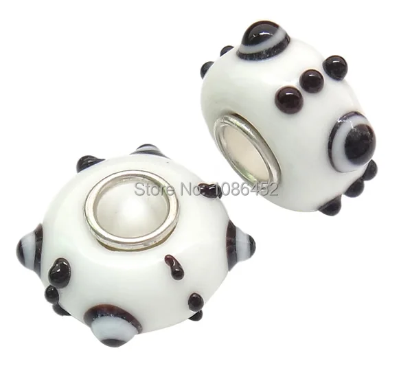 Free shipping!!!Lampwork European Bead 2014 Fashion Rondelle handmade brass single core without troll &amp bumpy white 15x7mm | Украшения и