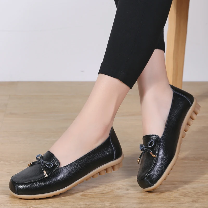 Real Leather Women Shoes Moccasins Mother Loafers Soft Leisure Slip On Ballet Flats Female Driving Woman WSH3208 | Обувь