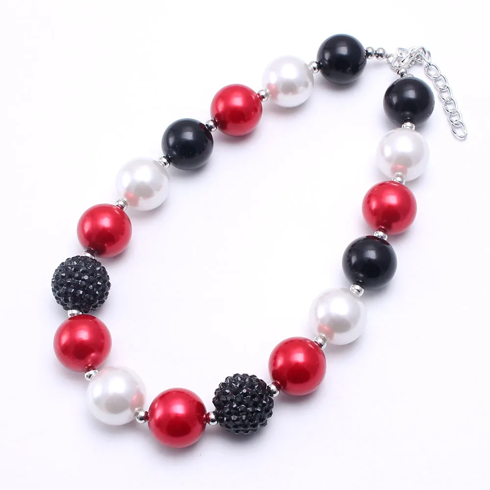 MHS.SUN 2PCS Pearl Beads Baby Kid Chunky Necklace Red+Black Color Girl Kids Bubblegum Bead Children Jewelry | Украшения и