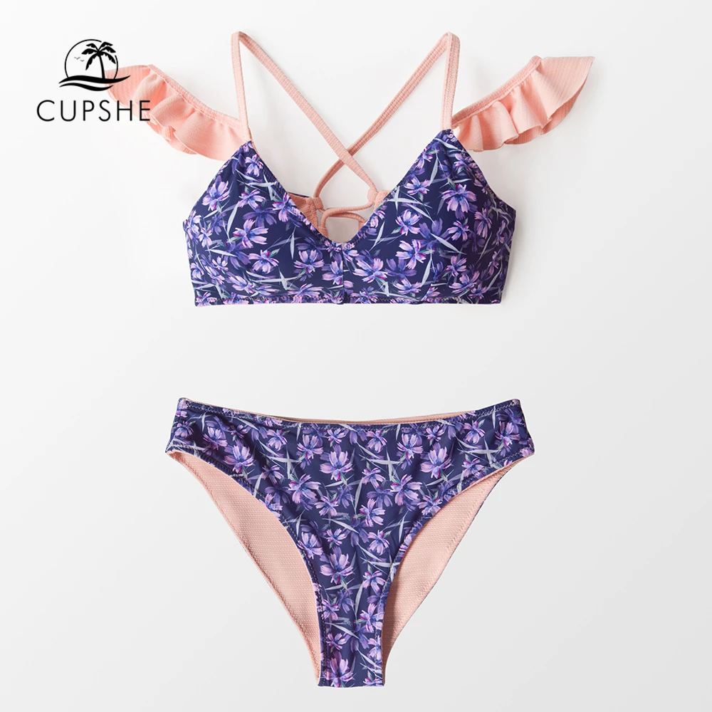 CUPSHE розовый гофрированный бикини с застежкой крест накрест наборы женские