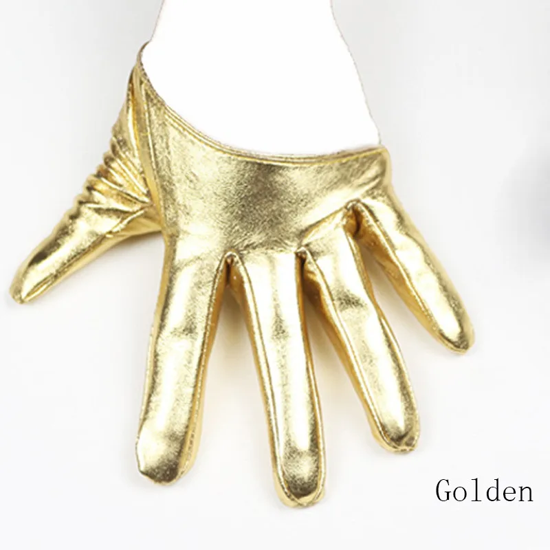LongKeeper New Design Sexy Leather Gloves for Women Half Palm PU Leather Gloves Party Show Mittens Black Gold Silver Full Finger - Цвет: Gold