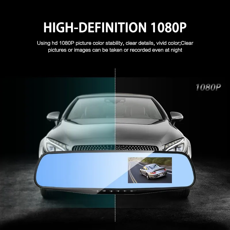 4,3 дюймов зеркало заднего вида автомобиля dvr Full HD 1080P вождение автомобиля видео ночного видения 170 градусов Высокое разрешение сетка широкий угол