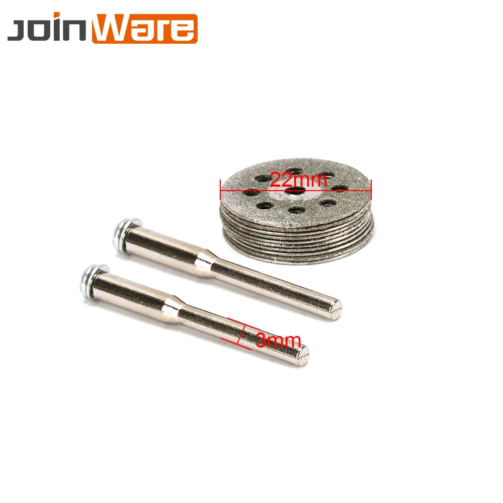 

10Pcs Diamond Cutting Discs 22MM Mini Grinding Wheel Saw Blade For Rotary Tools Metal Stone Blade+2pcs Mandrels Drill Bits