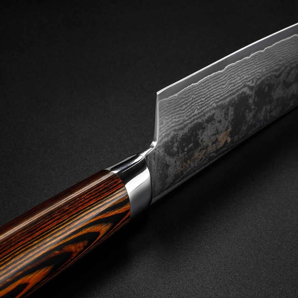 BIGSUNNY 7 дюймов Santoku нож для тонкой нарезки с деревянной ручкой Pakka, 67 слоев дамасской стали тонкое лезвие