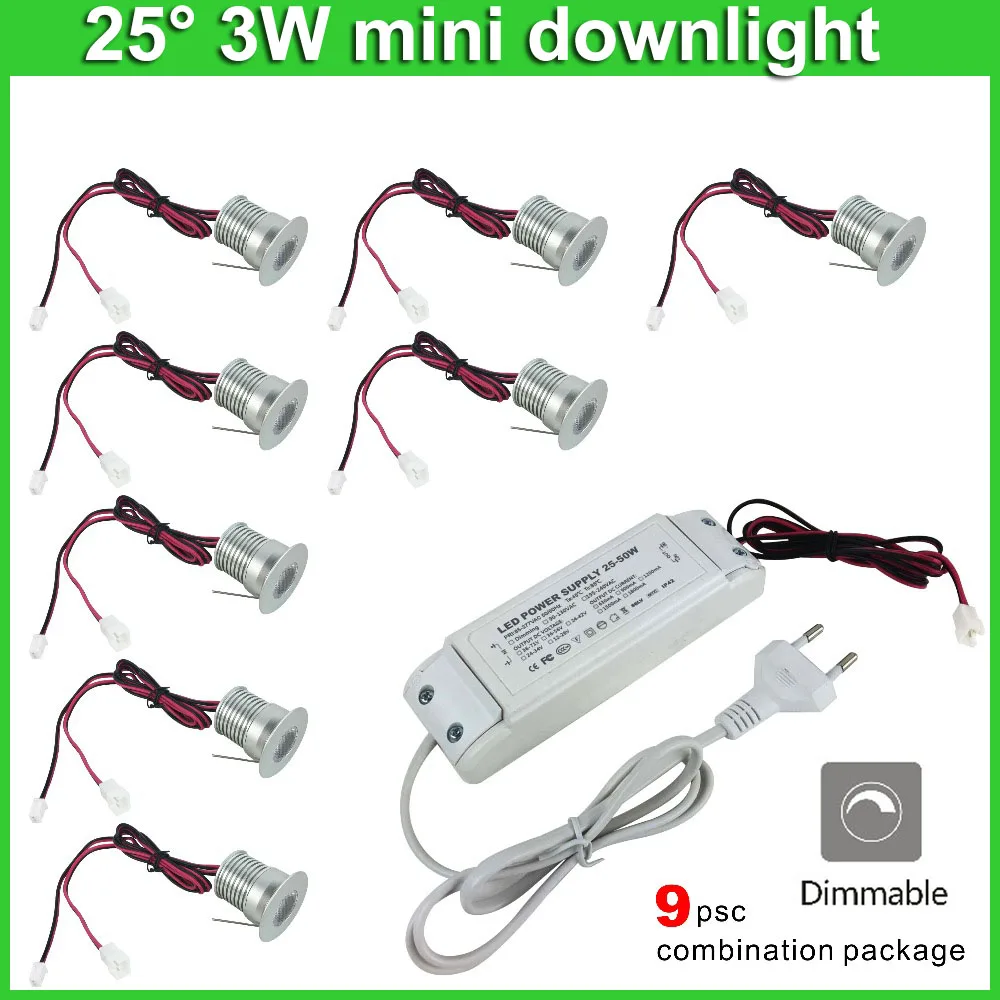 

Mini LED Under Cabinet Light LED Recessed Downlight Spotlight Kit Dimmable CREE 3W Set Plug Home Kitchen Counter Closet Lighting