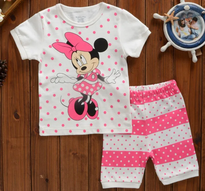 Ребенка девушка одежда летних девочек комплект одежды дети минни маус 2 шт.