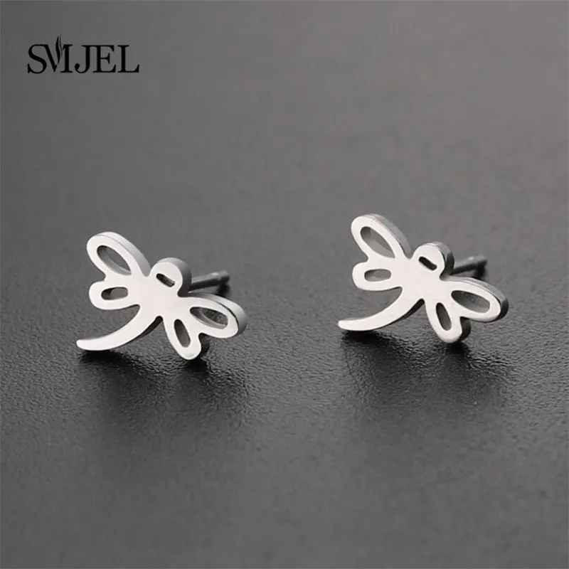 SMJEL Minilist Stainless Steel Stud Earrings for Women Dragonfly Insect Small Jewelry Gift Brincos | Украшения и аксессуары