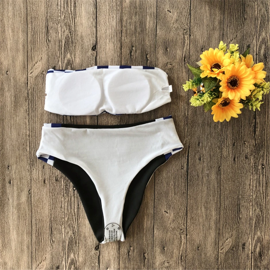 Женское бикини с высокой талией черный и белый купальник купальный костюм