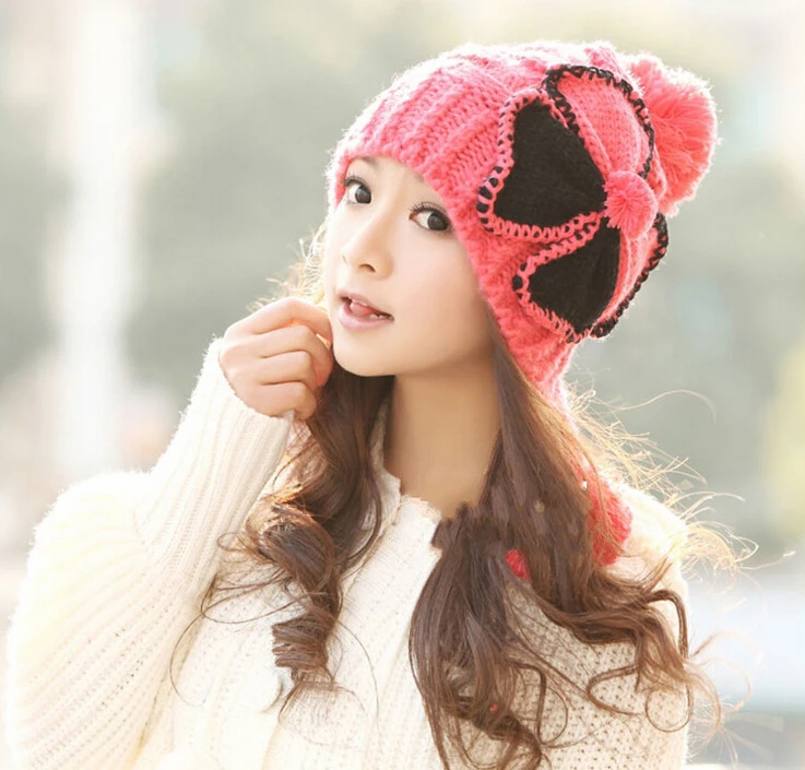 Корейской волны осень и зима с бантом симпатичные уха г-жа теплая шерсть шляпа