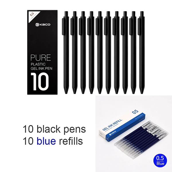black add blue 10 шт./компл. KACO ручка 0,5 мм шариковая ручка с сердечником прочная ручка заправлять черными чернилами для студентов/офисных работников - Цвет: black add blue
