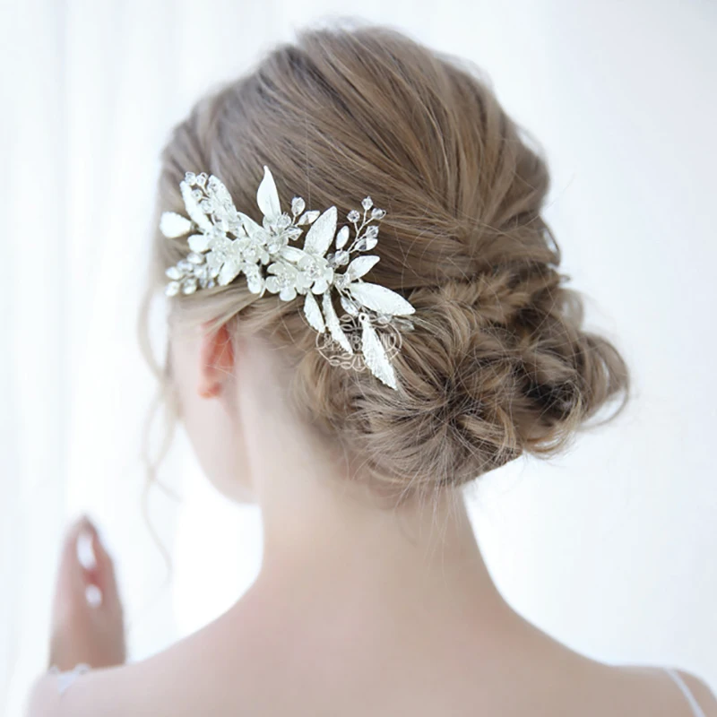 Серебряный цвет кристалл цветок расчески волос ювелирные изделия Аксессуары для