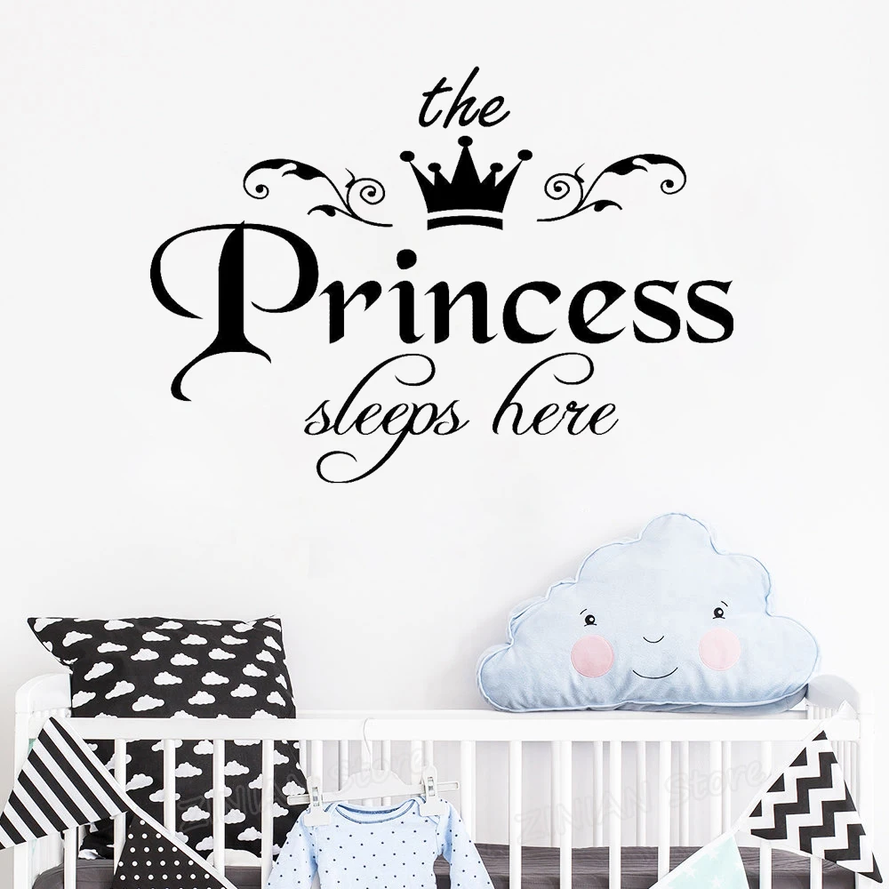 

Princess Sleeps Here Wall Stickers Quote for Baby Room Girl adesivo de parede Nursery Wall Decal Bedroom Home Decor Z874