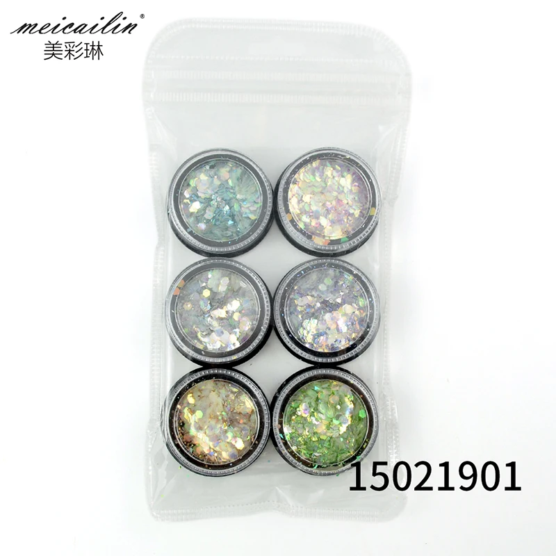 6 коробок Блестящие Блестки для ногтей в форме русалки блестящие 3D шестиугольные