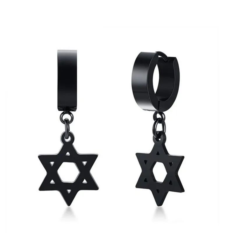 Hot Titanium steel black Hexagonal star earrings for Men high polished fashion jewelry boyfriend gift | Украшения и аксессуары