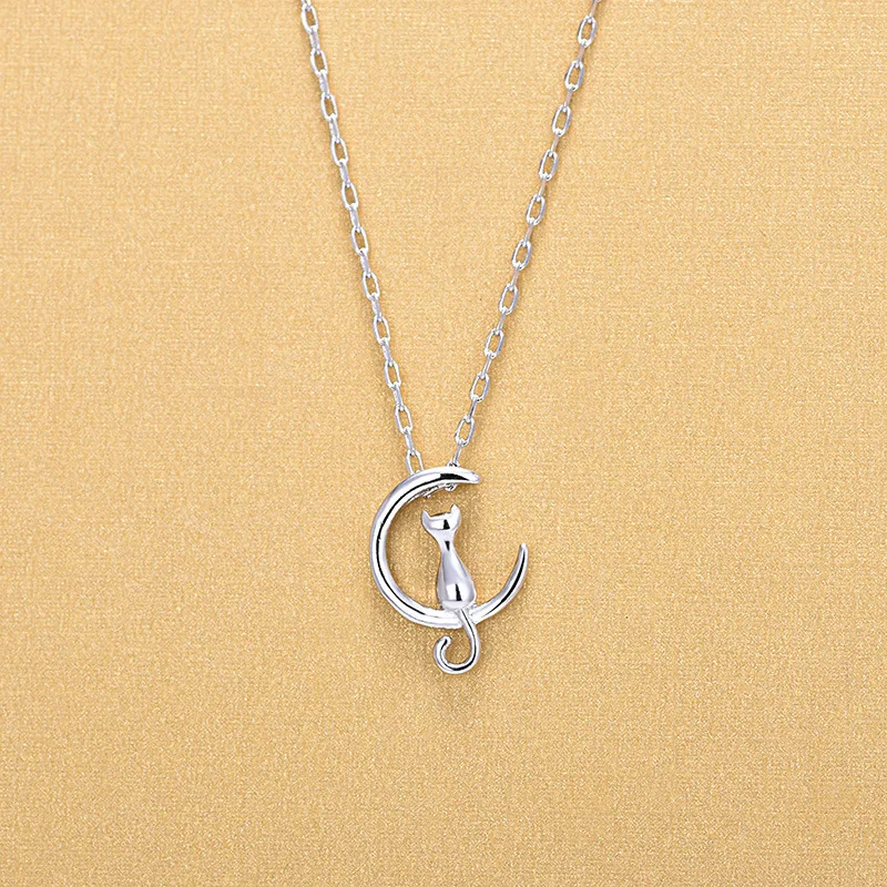 New Fresh Elegant Animal 925 пробы Silver Moon Cat Collar ювелирные изделия ожерелья с лоном|Ожерелья| |