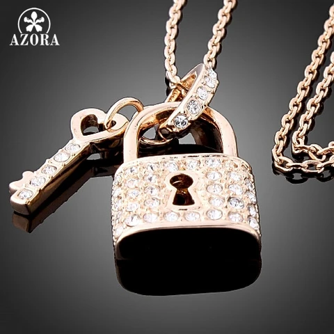 Ожерелье из розового золота с подвеской в виде ключа и замка от AZORA, оптовая продажа, модные ювелирные украшения, ожерелье TN0155