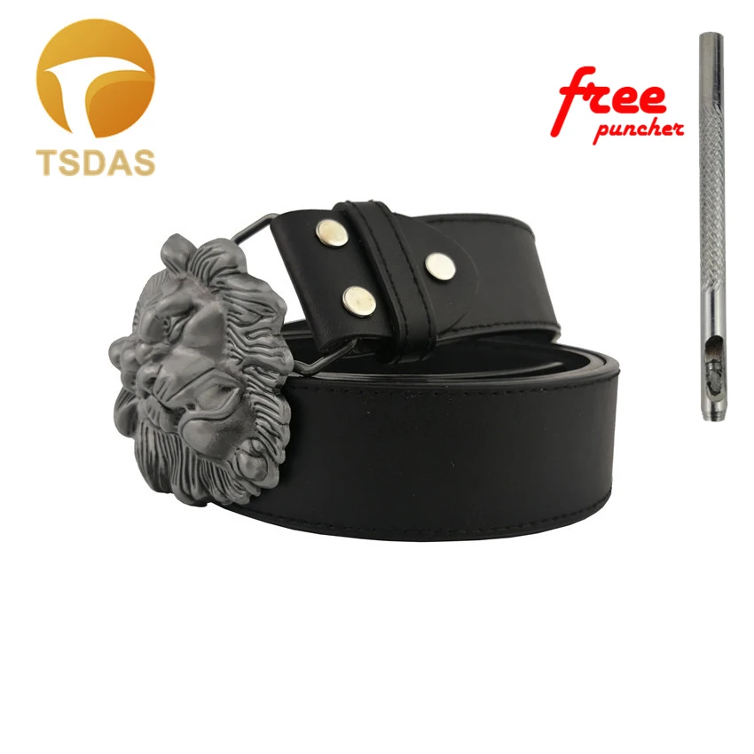 С металлической пряжкой на ремне Львиная голова логотип DIY мужская одежда