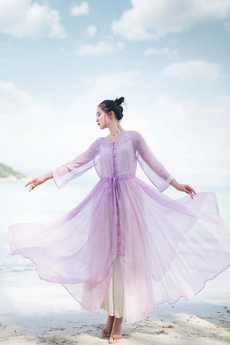 

IRINAW616 original design new arrival summer 2018 women three quarter sleeve long vintage printed chiffon two way shirt dress