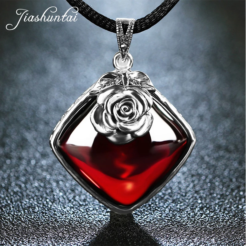 

JIASHUNTAI 100% 925 Sterling Silver Necklace Pendant For Women Retro Natural Precious Stones Vintage Thai Silver Pendant Jewelry