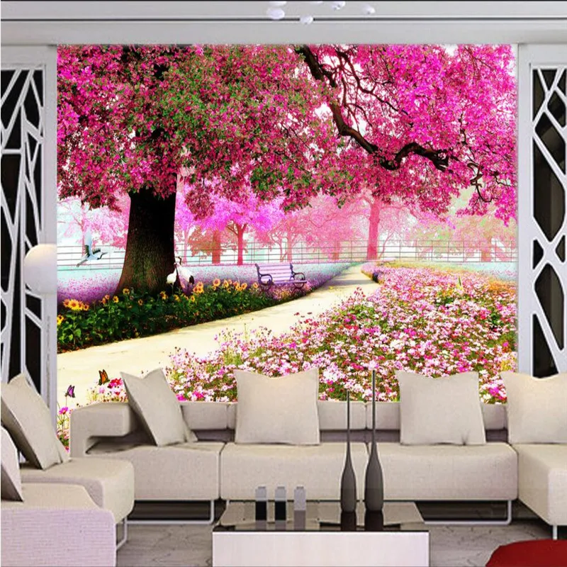 

beibehang photo custom wall paper Bedroom TV backdrop waterproof romantic cherry blossom trees landscape park mural 3D wallpaper