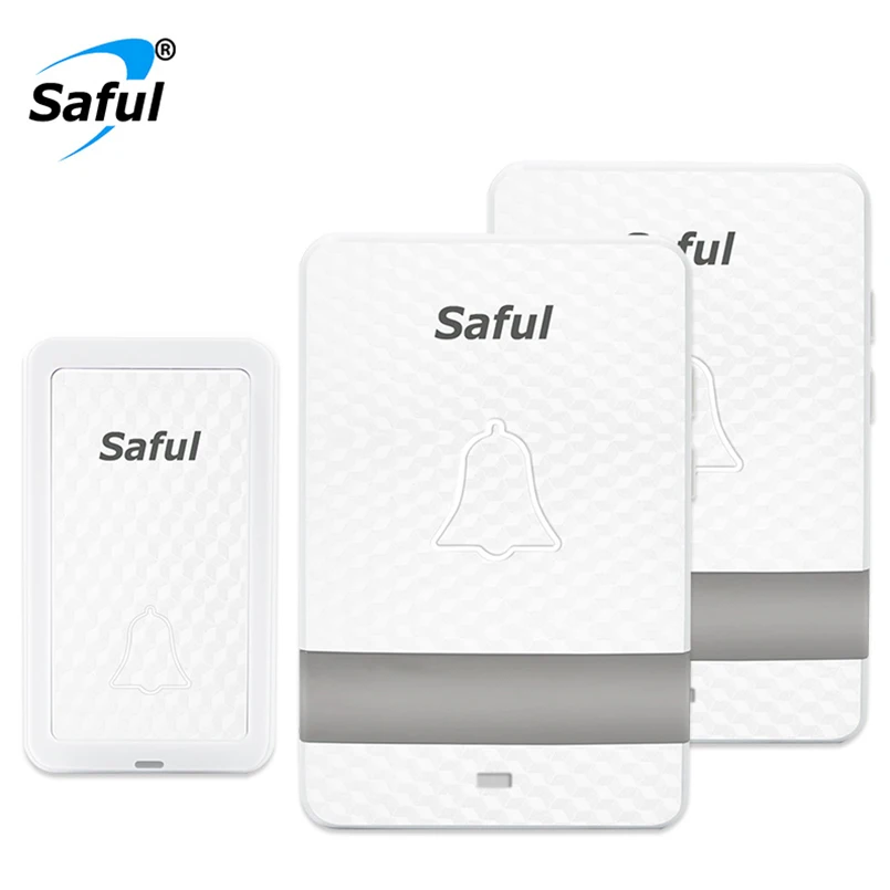 

Saful New White Wireless Doorbell 110V-220V Self-powered Door Bell With Waterproof 1 Push Button+2 EU/US/UK/AU plug Receivers