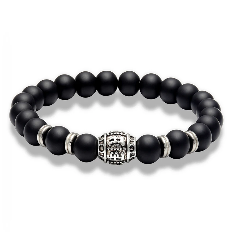LIVVY Natural Stone Bracelet Men's Jewelry Black Six-word Mantra Beads Elastic Lucky Lady AS894 | Украшения и аксессуары