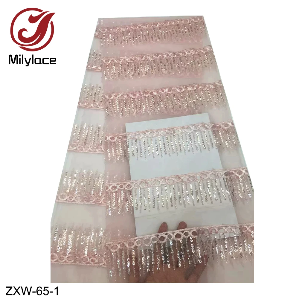 Milylace latest african lace fabric hot selling sequins tulle beautiful nigerian for dress ZXW-65 | Дом и сад