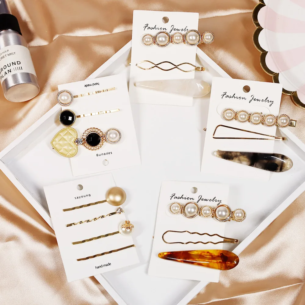 Заколки для волос женские с жемчугом 1 комплект