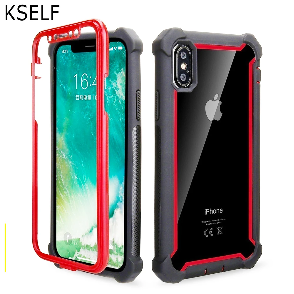 KSELF + бесплатно закаленное стекло чехол для iPhone 7 8 6 6S Plus X XS XR 360 градусов полный