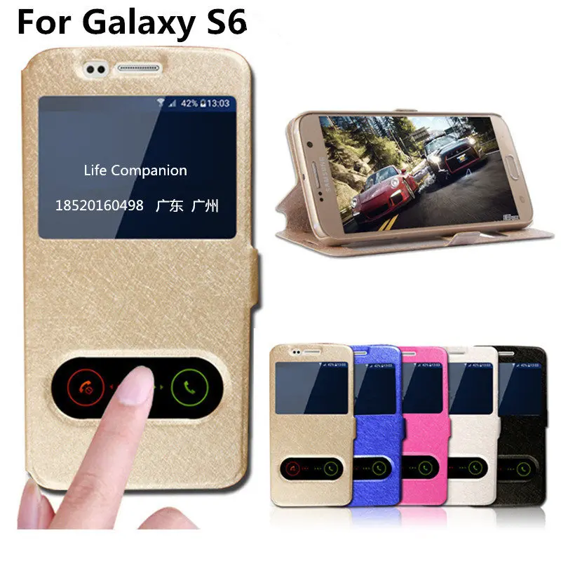 Чехол книжка Chancit для Samsung Galaxy S6 G9200 с шелковым узором окошком просмотра кожаный