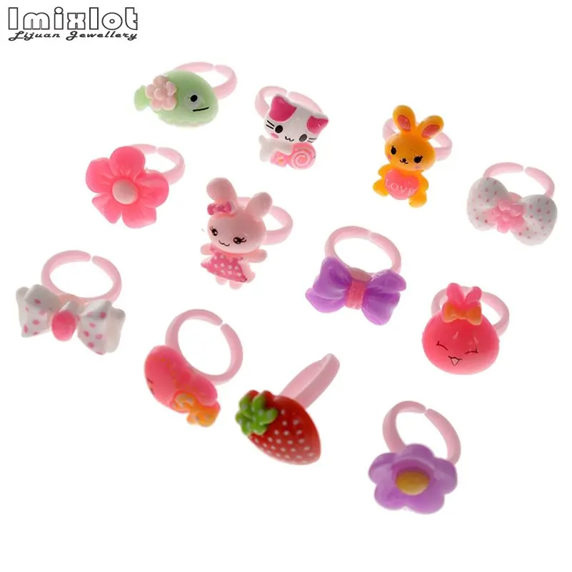 Imixlot 10 шт./лот Детские Кольца с милыми животными медведем Кролик цветок Открытое