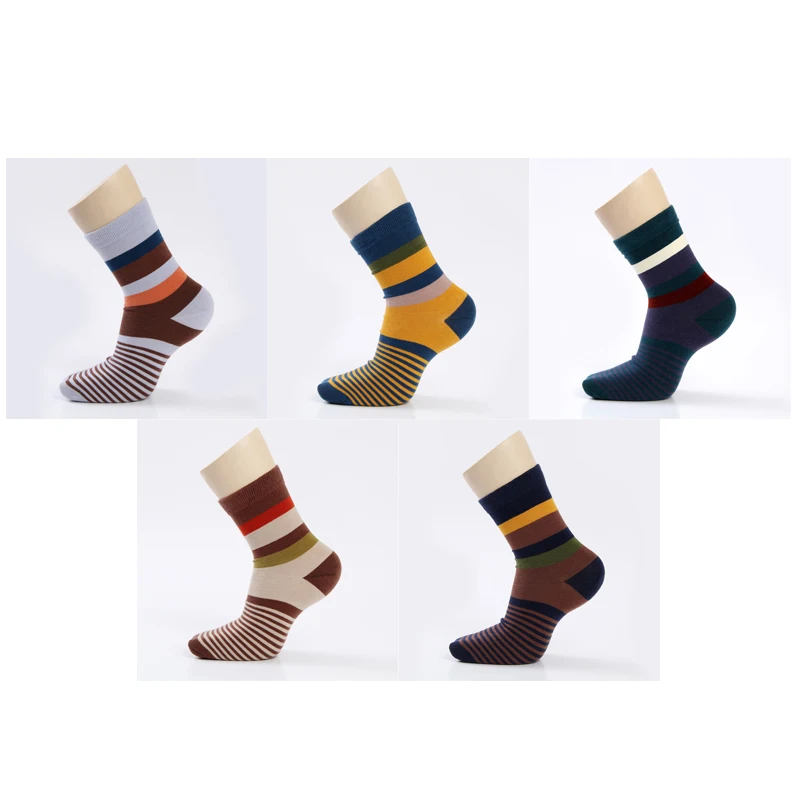 Mixed 5 colors 5 пара/лот, хлопковые мужские носки, цветные полосатые носки, модные Компрессионные Мужские носки, большие размеры 39-45 - Цвет: Mixed 5 colors