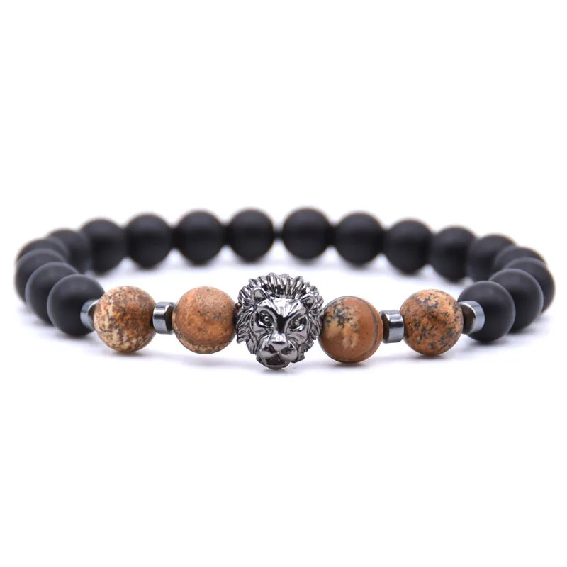 Lion Head Natural Weathering  Volcanic Stone Beads Bracelet Man Fashion Women  Gift For   Bracelets