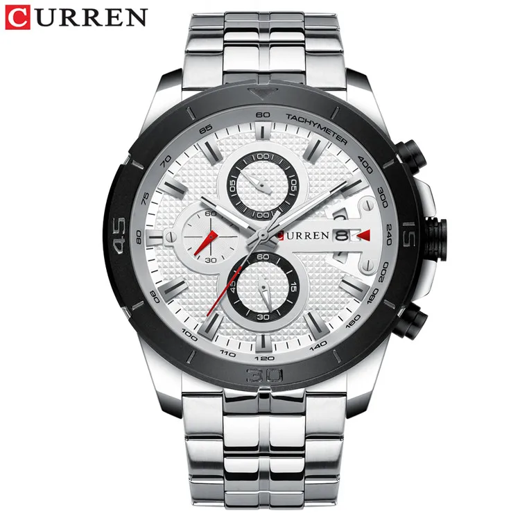 8337-silver white Relogio Masculino мужские часы CURREN Топ люксовый бренд часы мужские s кварцевые часы из нержавеющей стали модные часы с хронографом мужские - Цвет: 8337-silver white