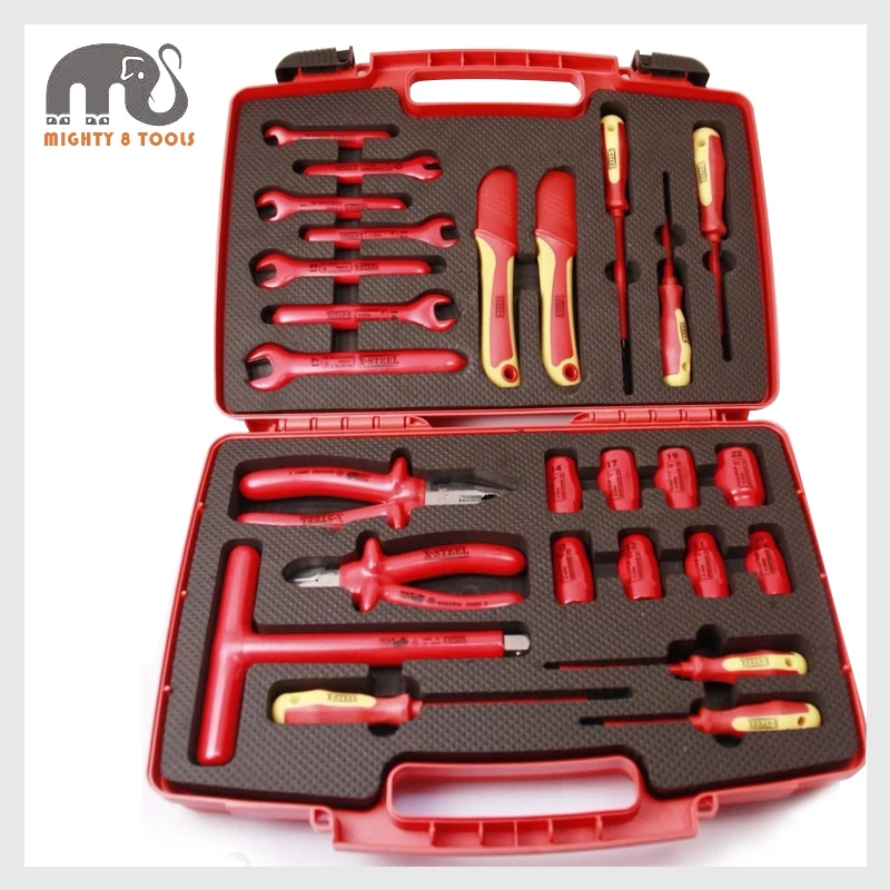 26pc VDE Insulated Electrician Tool Set Pliers Spanner Socket Screwdriver Knife Hybrid Car Repair Ratchet Wrench | Инструменты