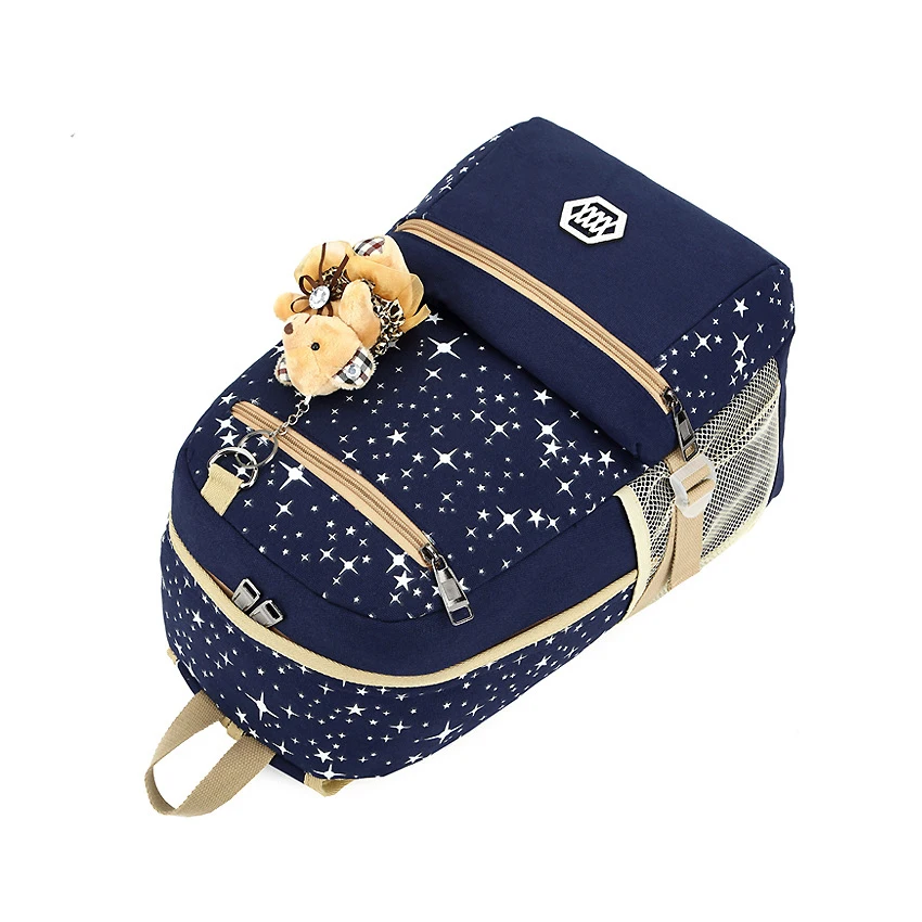 Модный холщовый школьный рюкзак для девочек набор с маленькими звездами Женская