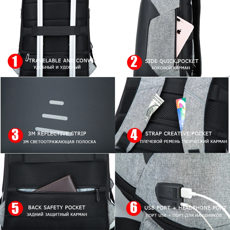 Мужской рюкзак для ноутбука VENIWAY водонепроницаемый с usb зарядкой и защитой от