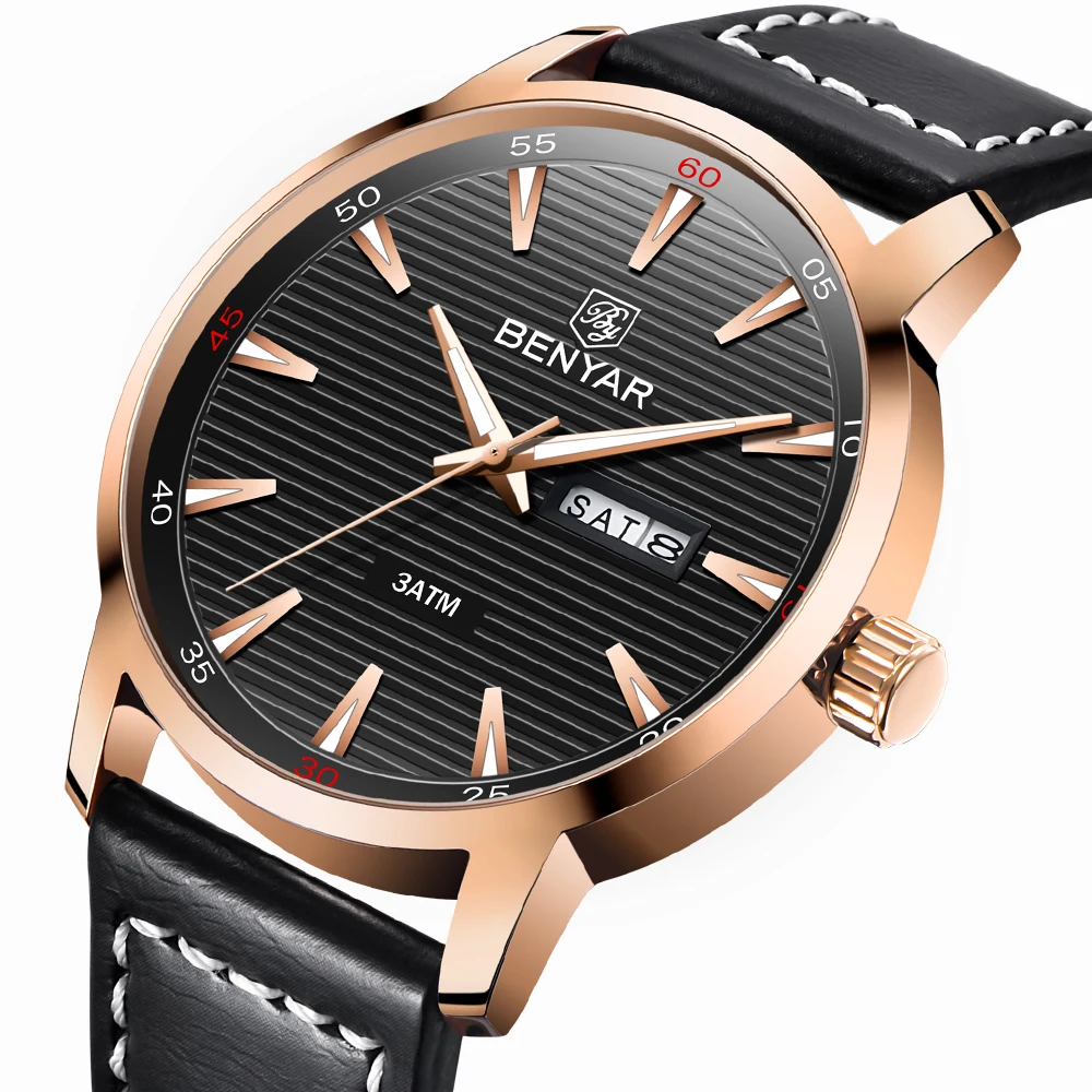 

2018 New Style BENYAR Brand Sports Men Watches Fashion week Date Waterproof Leather Quartz Watch Relogio Masculino Zegarek Meski