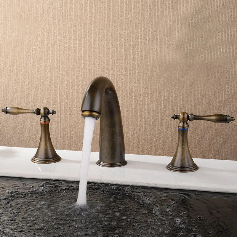 

Bathroom Sink Faucets Antique Brass Color Deck Mounted Waterfall Hot and Cold Water Mixer Tap MPSK034
