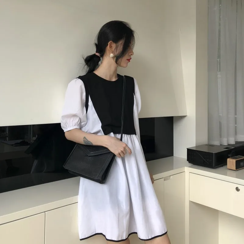 RUGOD 2018 Лето Kawaii контрастный цвет поддельные 2 двух частей Мини платье женское